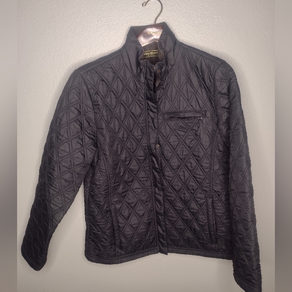 Eddie Bauer Women's Quilted Jacket Coat Medium Black Fleece Lined Outdoor A16 - Picture 1 of 5